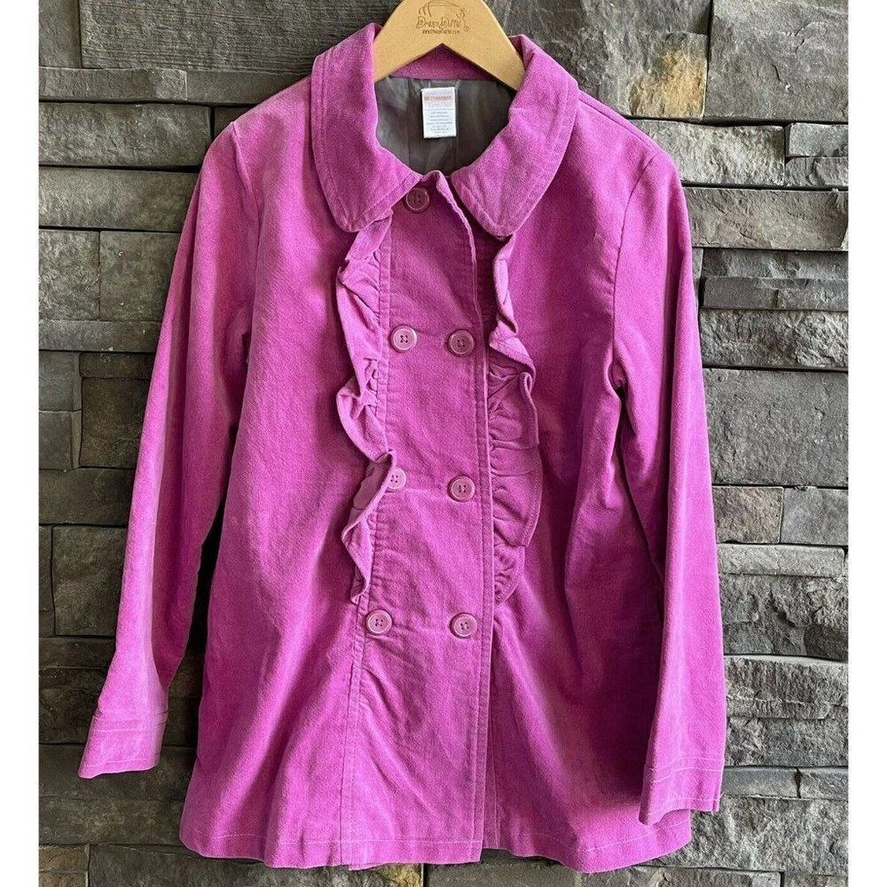 Gymboree Pink‎ Velvet Ruffled Double Breasted Coat Girls Size Large (10-12)